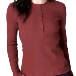 Sweaty Betty Maroon Laid Back Waffle Knit Textured Henley Crewneck Top